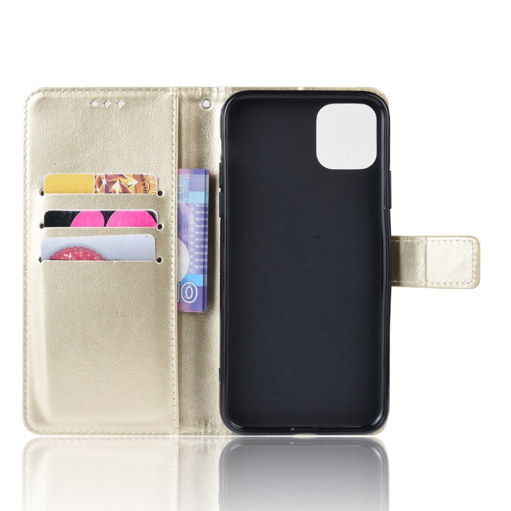 Crazy Horse Skin Leather Shell with Strap for iPhone 12 5.4 inch - Gold-5