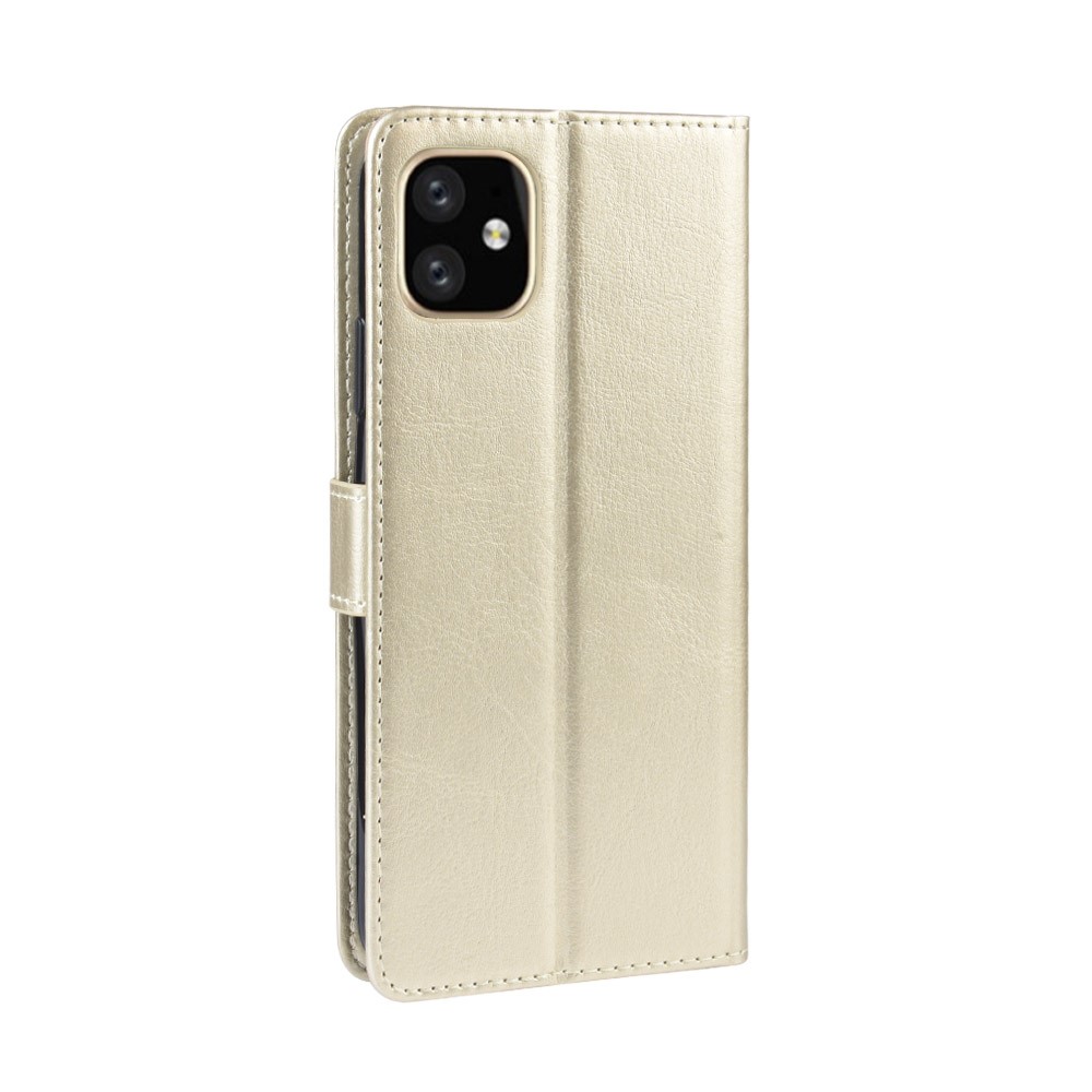 Crazy Horse Skin Leather Shell with Strap for iPhone 12 5.4 inch - Gold-8