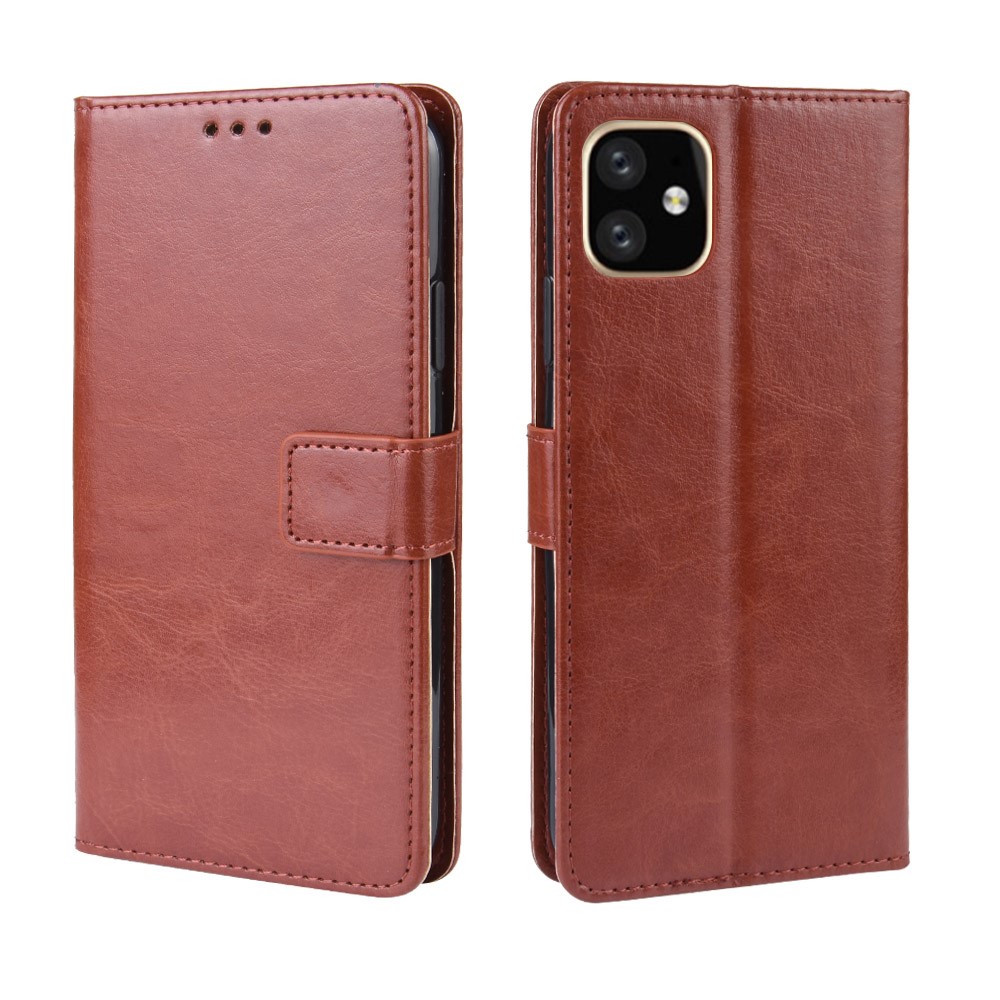 Crazy Horse Skin Leather Shell with Strap for iPhone 12 5.4 inch - Brown-2