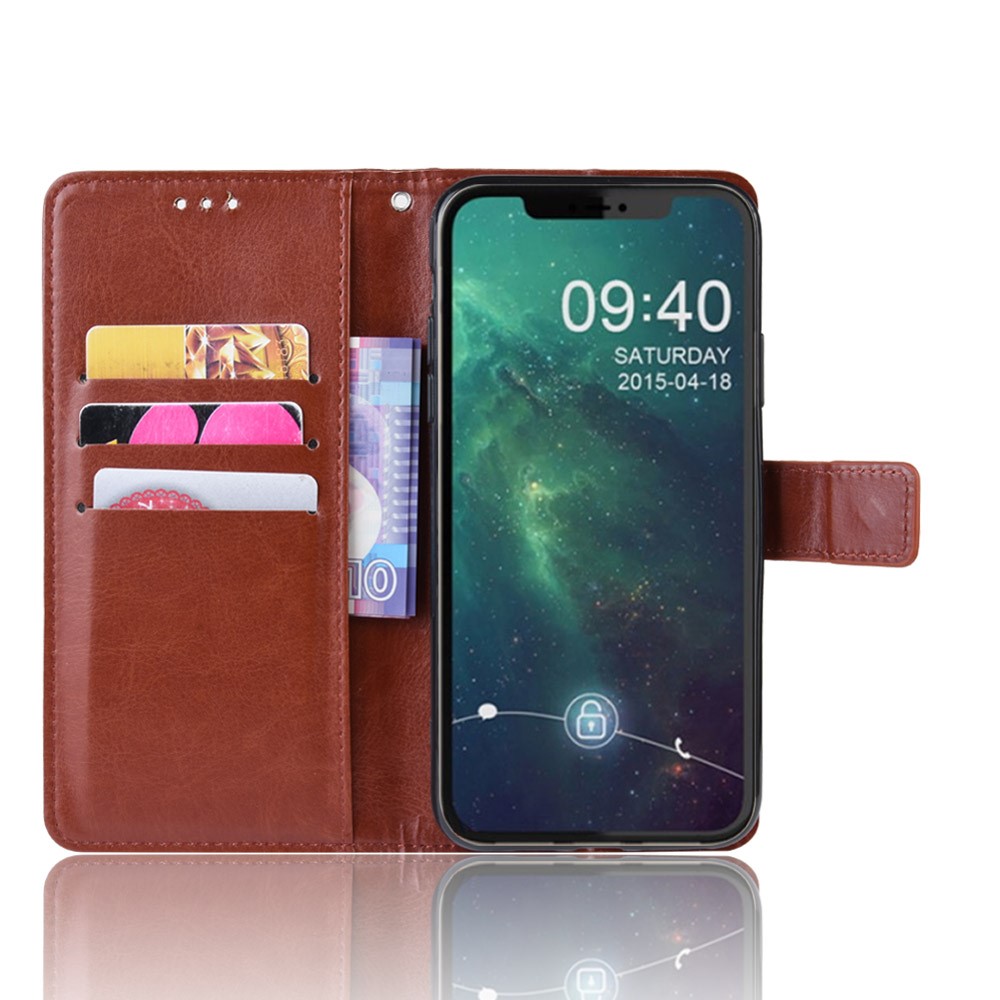 Crazy Horse Skin Leather Shell with Strap for iPhone 12 5.4 inch - Brown-5
