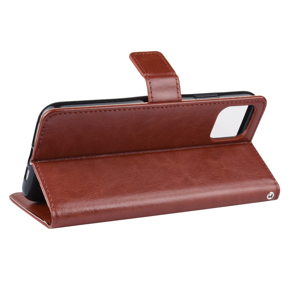 Crazy Horse Skin Leather Shell with Strap for iPhone 12 5.4 inch - Brown-6