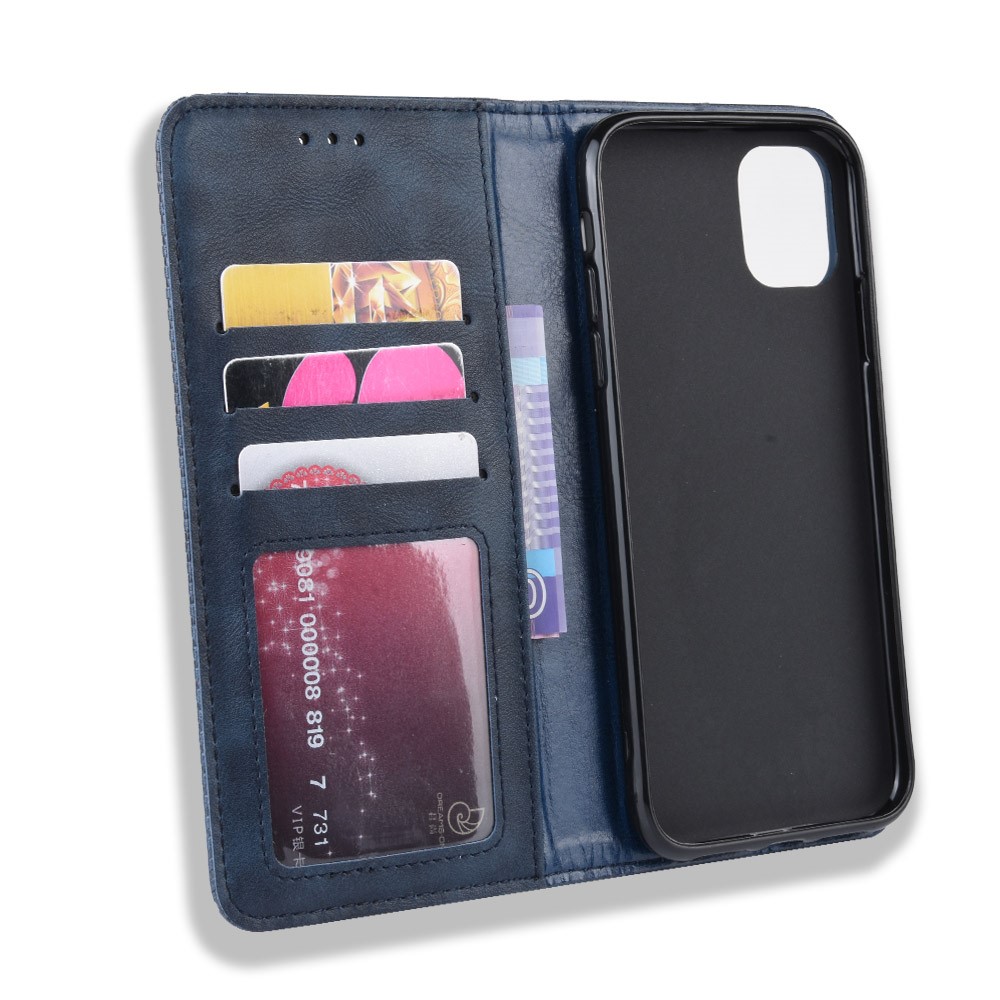 Retro Skin Wallet Leather Stand Case Para Iphone 12 Pro 6.1 Pulgadas - Azul