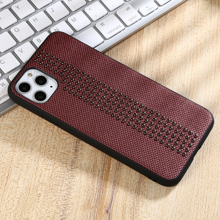 Rivet Style PU Leather Coated TPU PC Hybrid Case for iPhone 11 Pro 5.8 inch - Wine Red-2