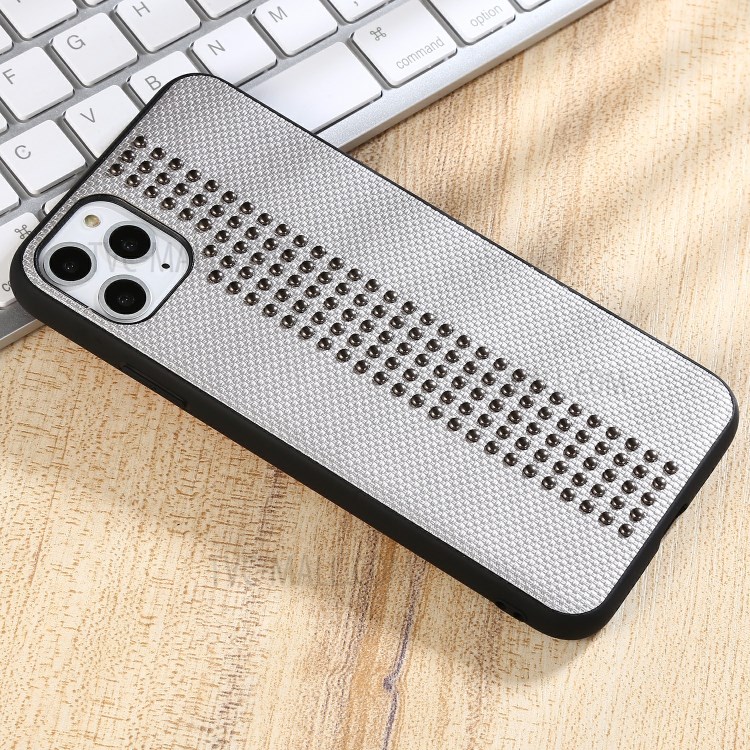 Rivet Style PU Leather Coated TPU PC Combo Case for iPhone 11 Pro Max 6.5 inch - Grey-2