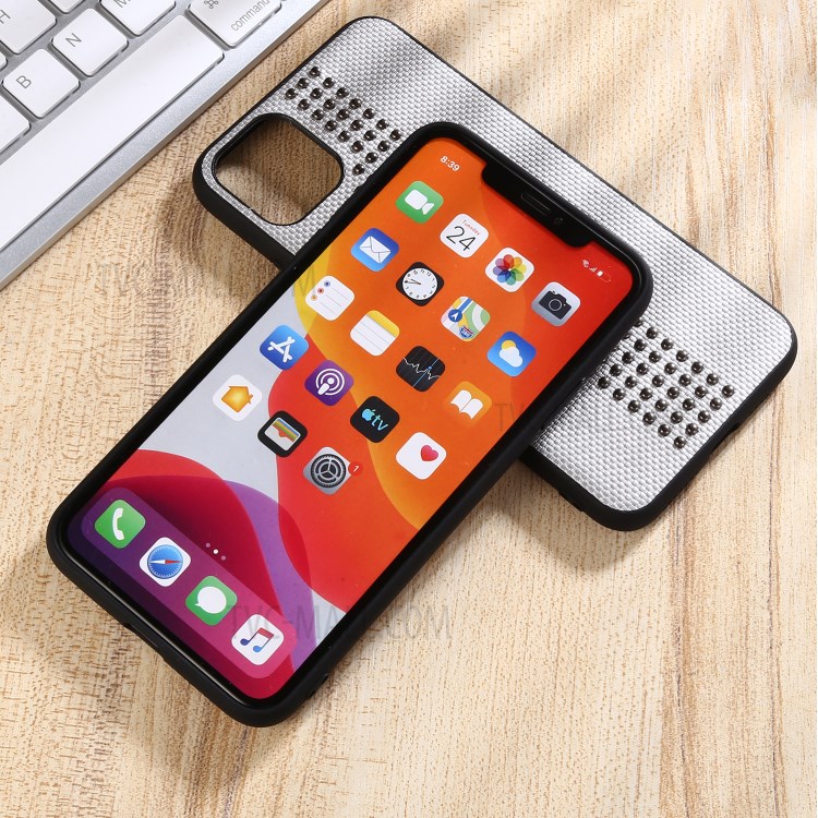 Rivet Style PU Leather Coated TPU PC Combo Case for iPhone 11 Pro Max 6.5 inch - Grey-3
