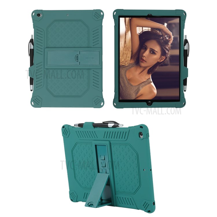 Shock Proof Silicone Tablet Protective Cover with PC Kickstand and Shoulder Strap for iPad 10.2 (2019) / iPad Air 10.5 inch (2019) - Green-2