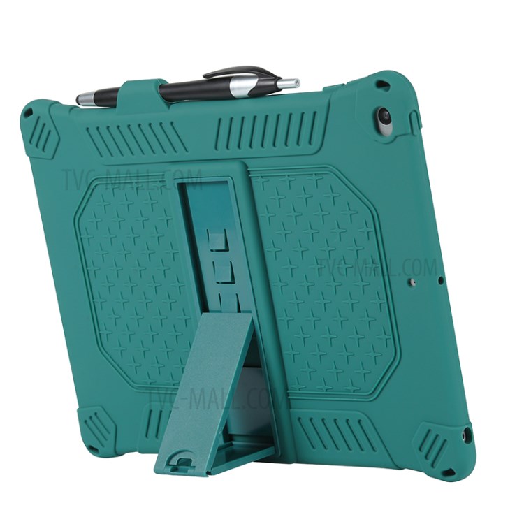 Shock Proof Silicone Tablet Protective Cover with PC Kickstand and Shoulder Strap for iPad 10.2 (2019) / iPad Air 10.5 inch (2019) - Green-7