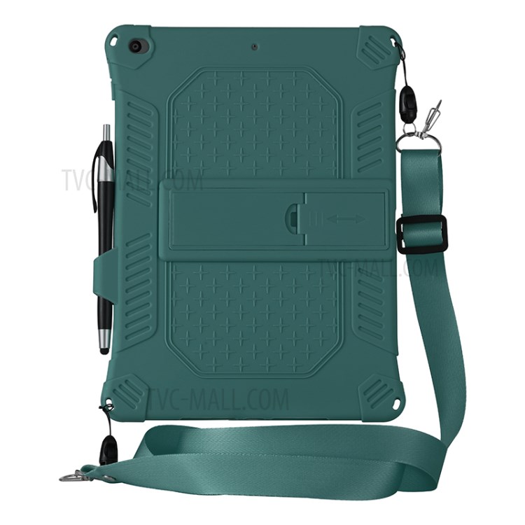 Shock Proof Silicone Tablet Protective Cover with PC Kickstand and Shoulder Strap for iPad 10.2 (2019) / iPad Air 10.5 inch (2019) - Green-8