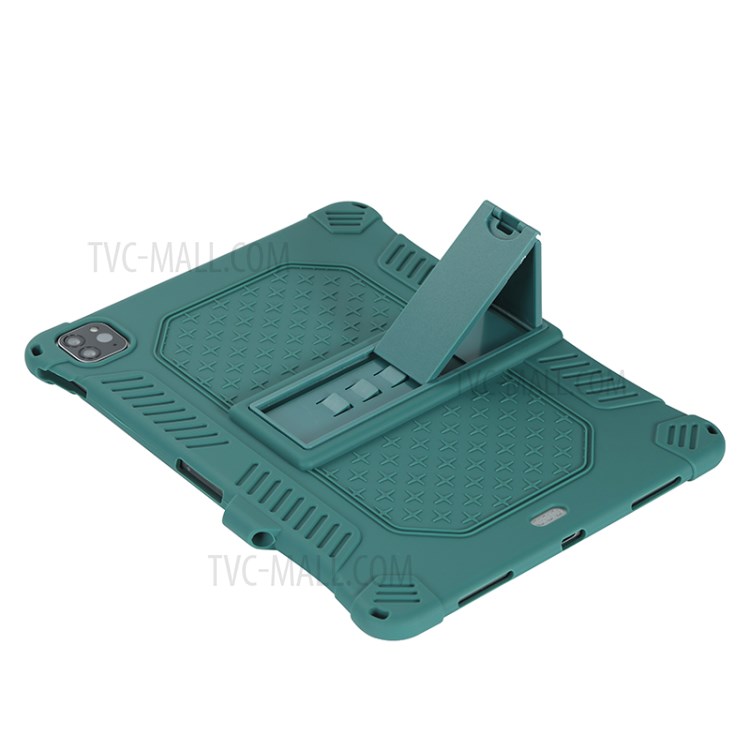 Shock Proof Silicone Tablet Protective Cover with PC Kickstand and Shoulder Strap for iPad Pro 11-inch (2020) - Green-11