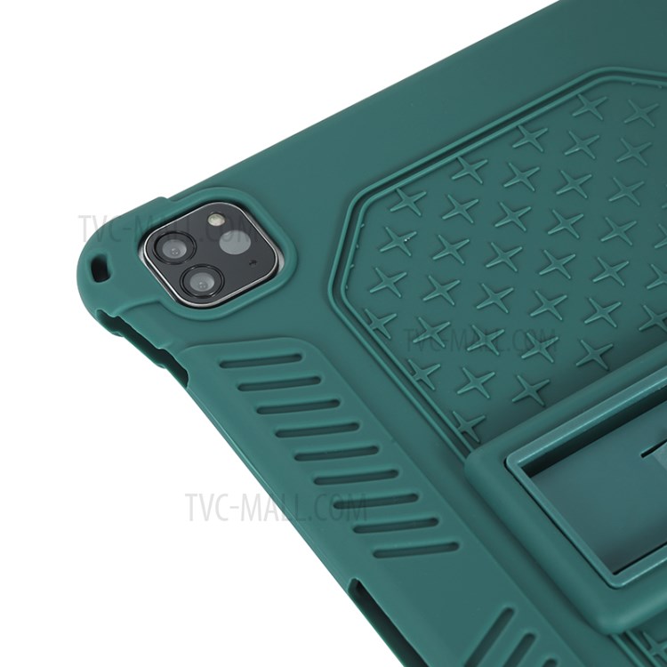 Shock Proof Silicone Tablet Protective Cover with PC Kickstand and Shoulder Strap for iPad Pro 11-inch (2020) - Green-13