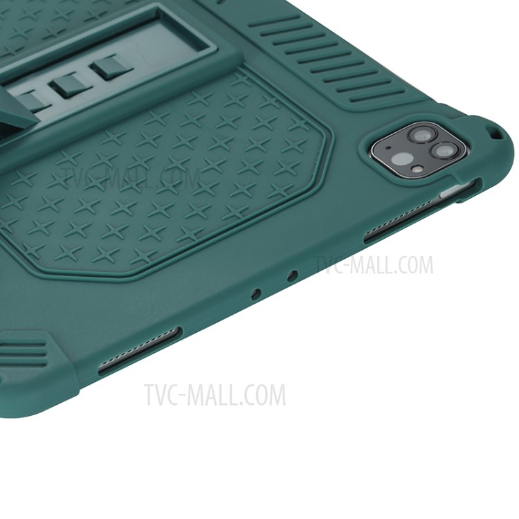 Shock Proof Silicone Tablet Protective Cover with PC Kickstand and Shoulder Strap for iPad Pro 11-inch (2020) - Green-14