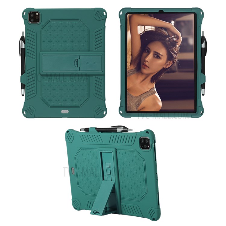 Shock Proof Silicone Tablet Protective Cover with PC Kickstand and Shoulder Strap for iPad Pro 11-inch (2020) - Green-2