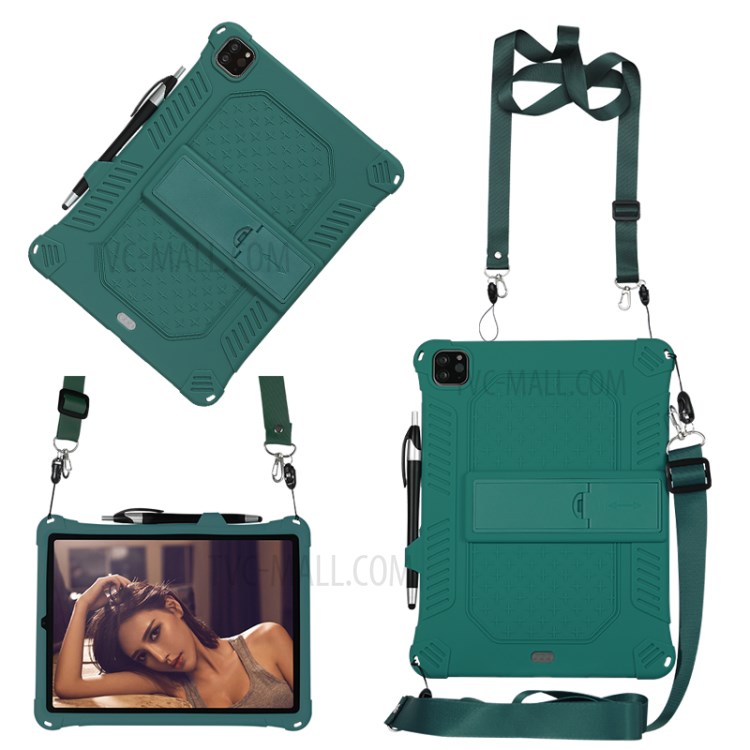 Shock Proof Silicone Tablet Protective Cover with PC Kickstand and Shoulder Strap for iPad Pro 11-inch (2020) - Green-3