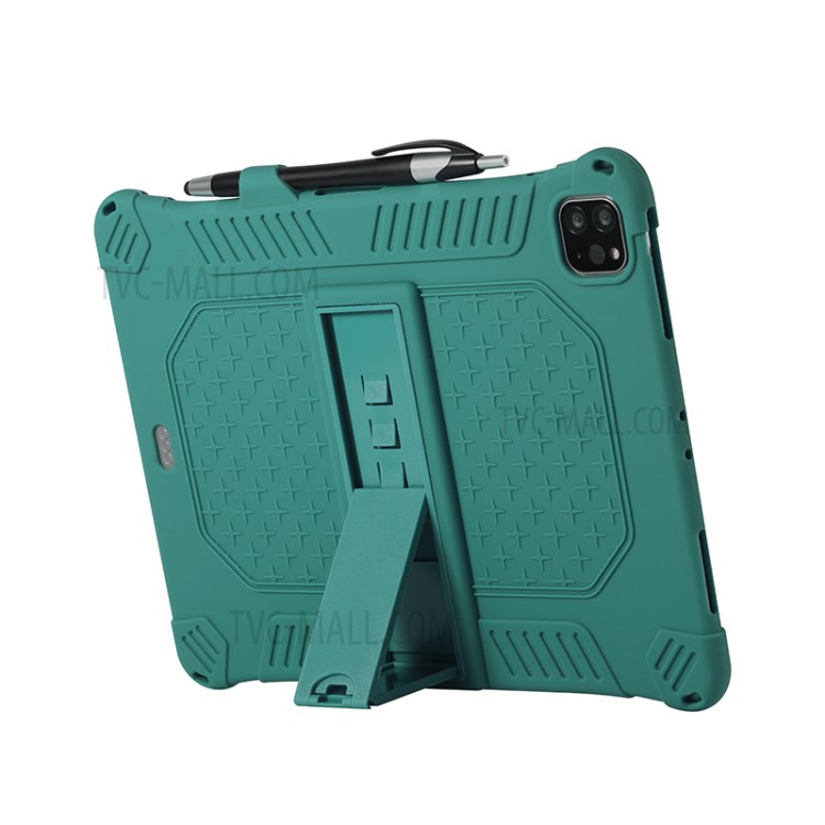Shock Proof Silicone Tablet Protective Cover with PC Kickstand and Shoulder Strap for iPad Pro 11-inch (2020) - Green-7
