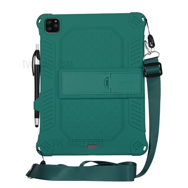 Shock Proof Silicone Tablet Protective Cover with PC Kickstand and Shoulder Strap for iPad Pro 11-inch (2020) - Green-8