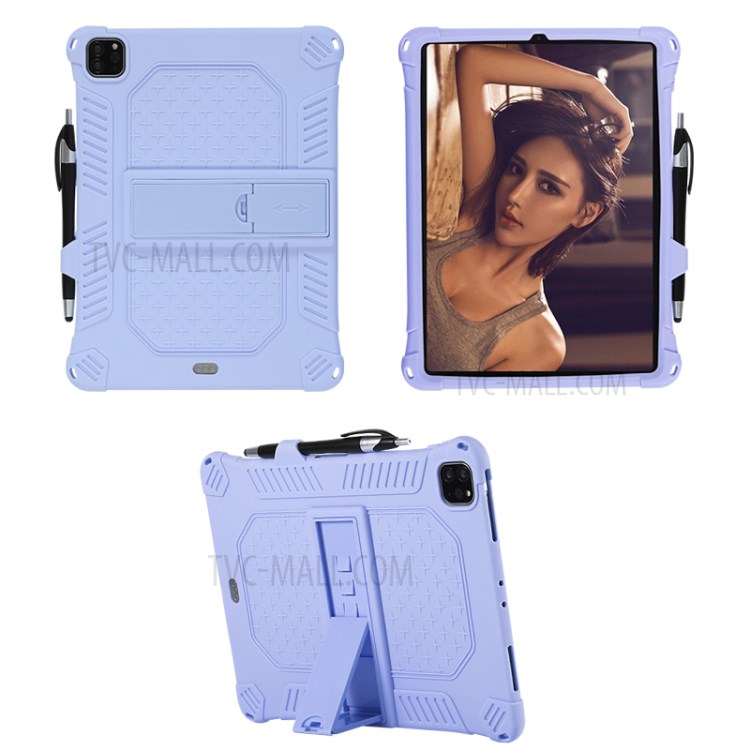 Shock Proof Silicone Tablet Protective Cover with PC Kickstand and Shoulder Strap for iPad Pro 11-inch (2020) - Purple-2