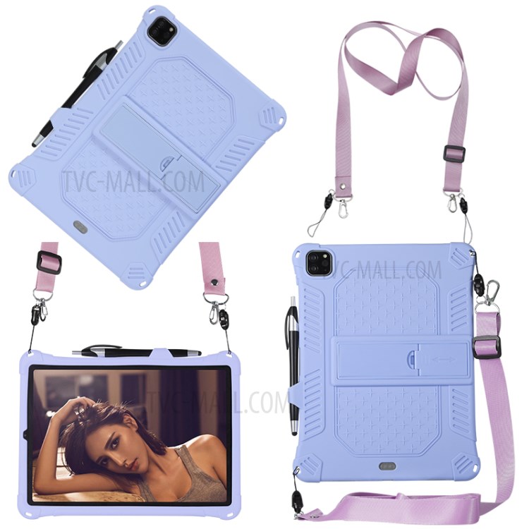 Shock Proof Silicone Tablet Protective Cover with PC Kickstand and Shoulder Strap for iPad Pro 11-inch (2020) - Purple-3