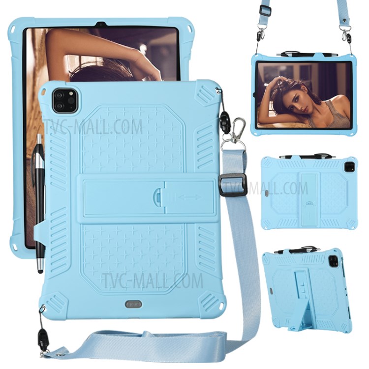 Shock Proof Silicone Tablet Protective Cover with PC Kickstand and Shoulder Strap for iPad Pro 11-inch (2020) - Baby Blue-1