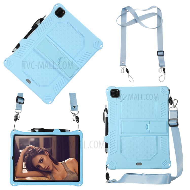 Shock Proof Silicone Tablet Protective Cover with PC Kickstand and Shoulder Strap for iPad Pro 11-inch (2020) - Baby Blue-3