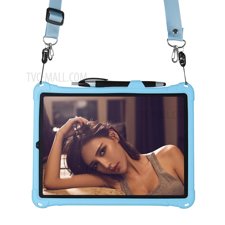 Shock Proof Silicone Tablet Protective Cover with PC Kickstand and Shoulder Strap for iPad Pro 11-inch (2020) - Baby Blue-9