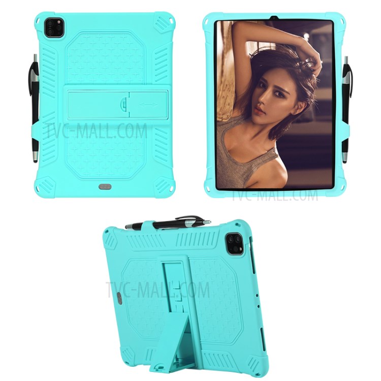 Shock Proof Silicone Tablet Protective Cover with PC Kickstand and Shoulder Strap for iPad Pro 11-inch (2020) - Cyan-2