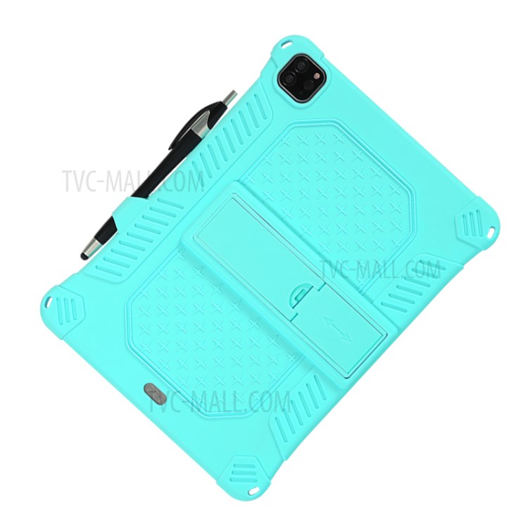 Shock Proof Silicone Tablet Protective Cover with PC Kickstand and Shoulder Strap for iPad Pro 11-inch (2020) - Cyan-4