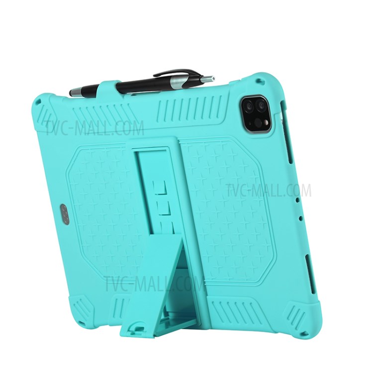 Shock Proof Silicone Tablet Protective Cover with PC Kickstand and Shoulder Strap for iPad Pro 11-inch (2020) - Cyan-7