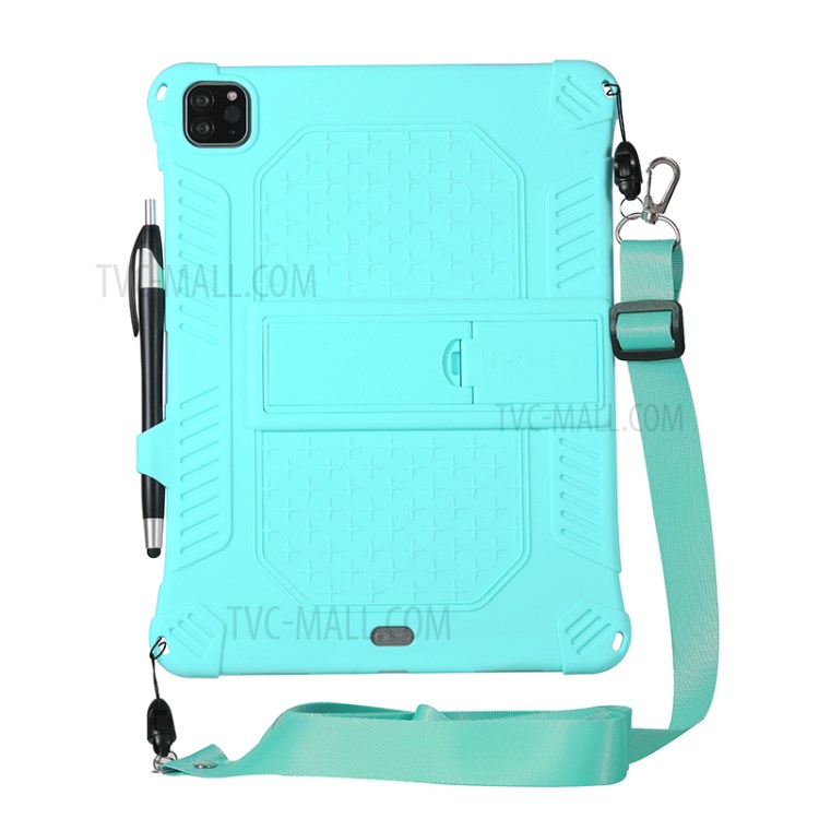 Shock Proof Silicone Tablet Protective Cover with PC Kickstand and Shoulder Strap for iPad Pro 11-inch (2020) - Cyan-8