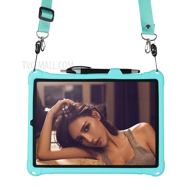 Shock Proof Silicone Tablet Protective Cover with PC Kickstand and Shoulder Strap for iPad Pro 11-inch (2020) - Cyan-9