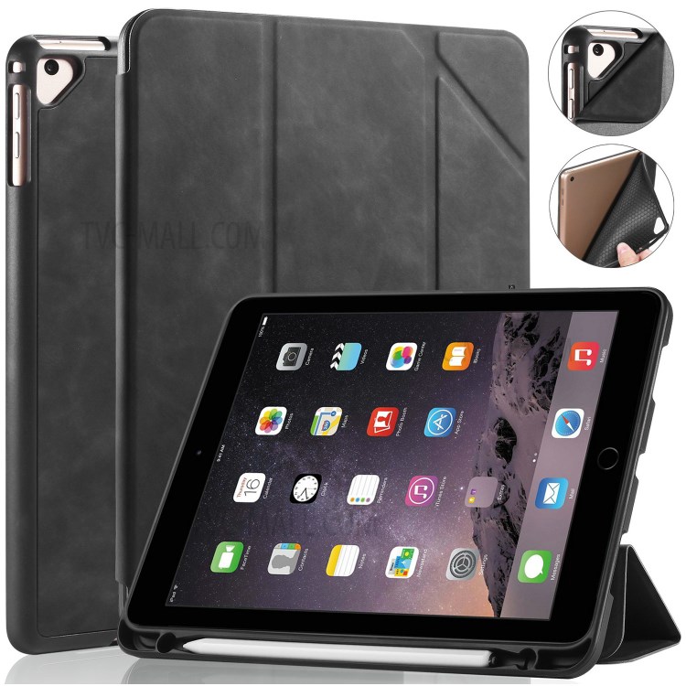 DG.MING See Series Auto Wake & Sleep Leather Phone Case for Apple iPad 9.7-inch (2018)/iPad 9.7-inch (2017) - Black-26