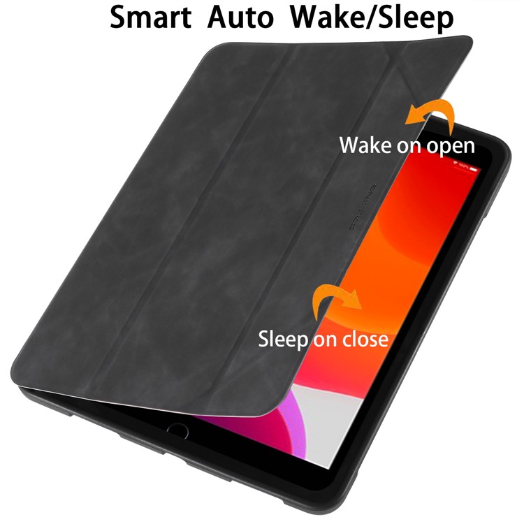 Dg. Ming Ver la Serie de Casos Automáticos Wake & Sleep Leather Shell Para Ipad 10.2 (2021)/(2020)/(2019) - Negro