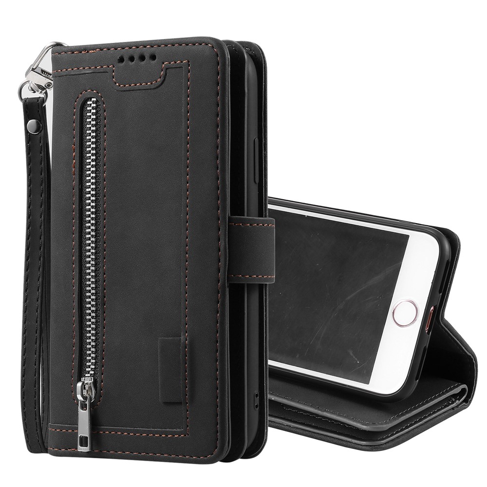Poche À Fermeture Éclair 9 Emplacements Pour Cartes Étui Portefeuille En Cuir Pour IPhone 6s / 6 - Noir-2