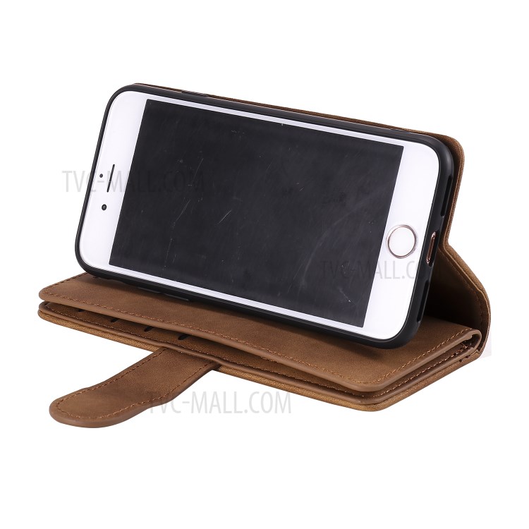 Zipper Pocket 9 Card Slots Leather Wallet Case for iPhone 6s/6 - Brown-9