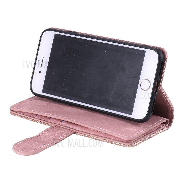 Zipper Pocket 9 Card Slots Leather Wallet Case for iPhone 6s/6 - Rose Gold-13