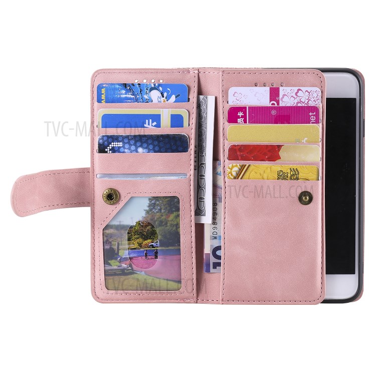 Zipper Pocket 9 Card Slots Leather Wallet Case for iPhone 6s/6 - Rose Gold-8