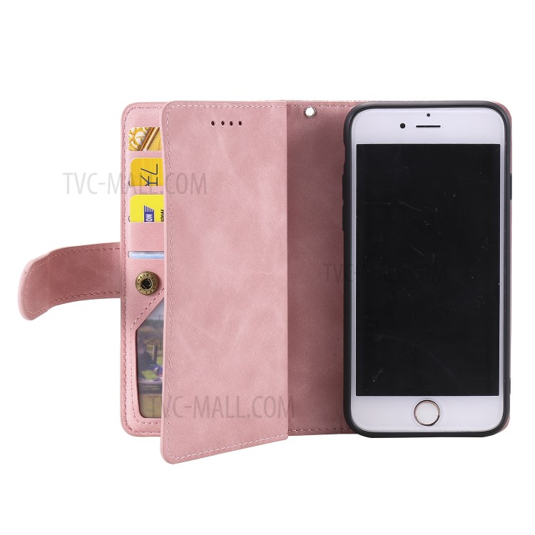 Zipper Pocket 9 Card Slots Leather Wallet Case for iPhone 6s/6 - Rose Gold-9