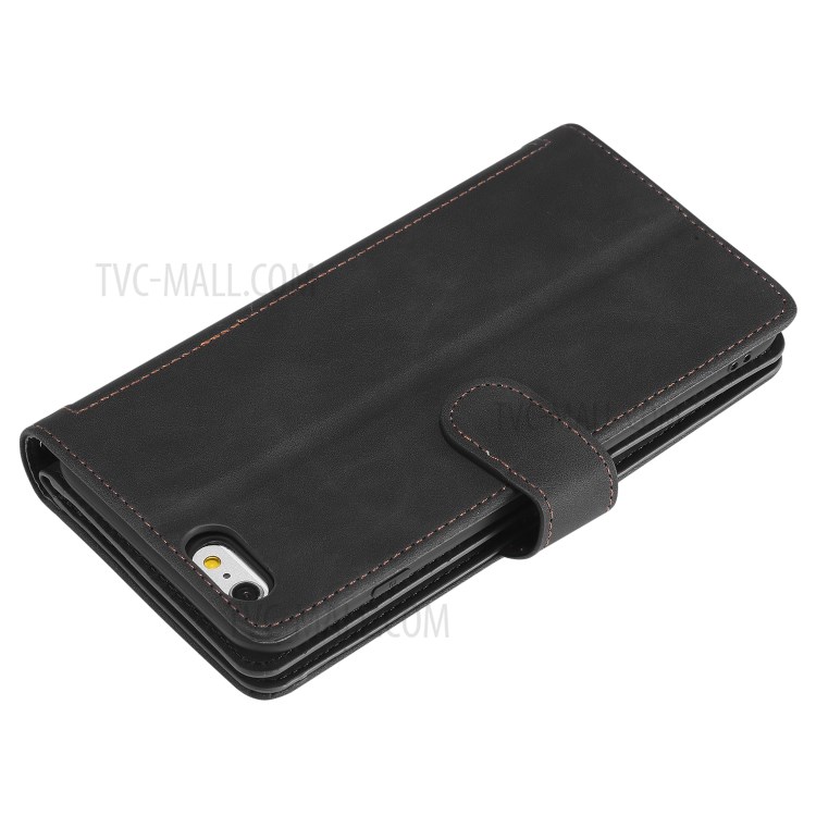 Bolso Com Zíper 9 Cartão Shell Ranhuras Carteira De Couro Para 6s Iphone Plus / 6 Mais - Preto-11