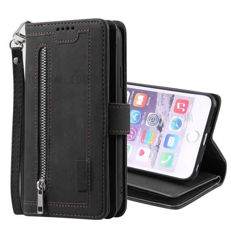 Bolso Com Zíper 9 Cartão Shell Ranhuras Carteira De Couro Para 6s Iphone Plus / 6 Mais - Preto-13