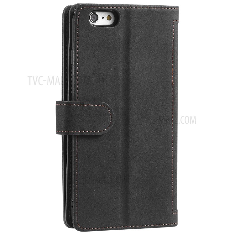 Bolso Com Zíper 9 Cartão Shell Ranhuras Carteira De Couro Para 6s Iphone Plus / 6 Mais - Preto-4