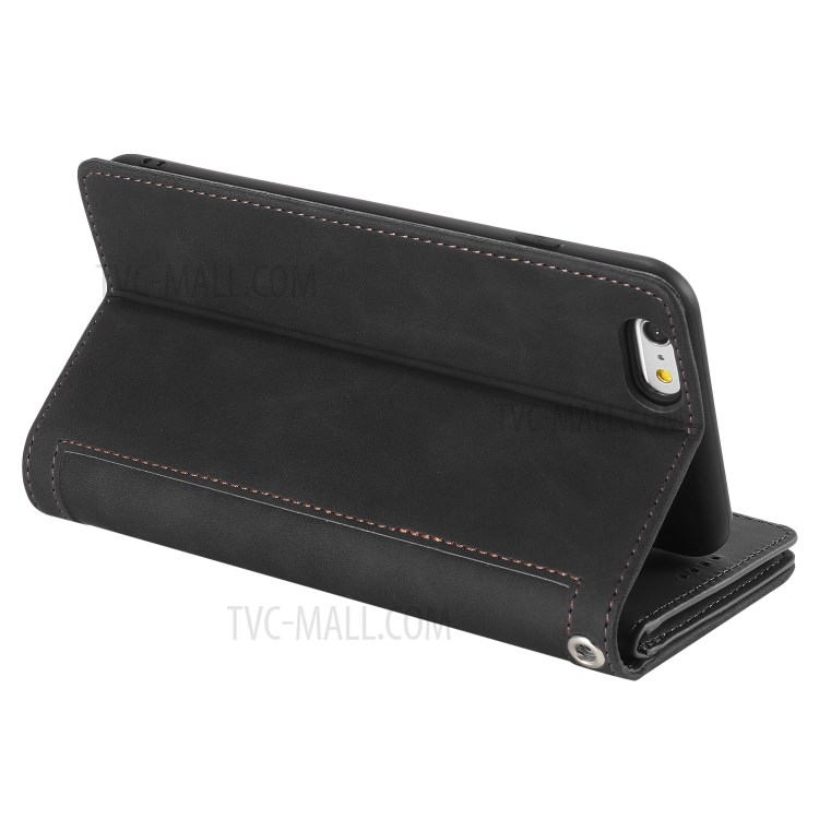 Bolso Com Zíper 9 Cartão Shell Ranhuras Carteira De Couro Para 6s Iphone Plus / 6 Mais - Preto-8