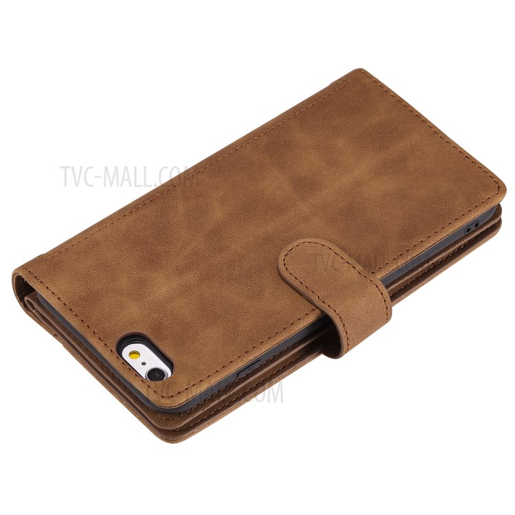 Zipper Pocket 9 Card Slots Leather Wallet Shell for iPhone 6s Plus/6 Plus - Brown-11