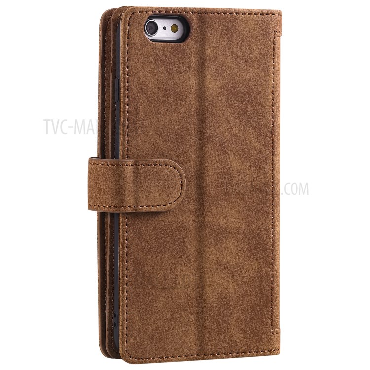 Zipper Pocket 9 Card Slots Leather Wallet Shell for iPhone 6s Plus/6 Plus - Brown-4