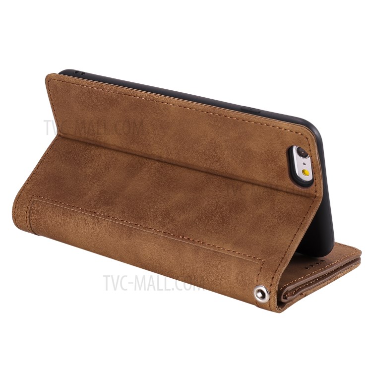 Zipper Pocket 9 Card Slots Leather Wallet Shell for iPhone 6s Plus/6 Plus - Brown-8