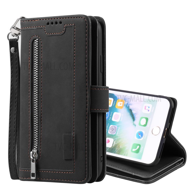 Caja De La Carpeta De Cuero Bolsillo 9 Ranuras Para Tarjetas De Cremallera Para Iphone 8 Plus / 7 Plus - Negro-13
