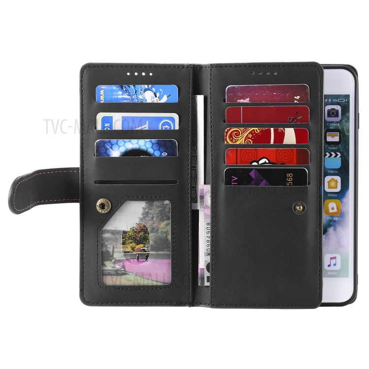 Caja De La Carpeta De Cuero Bolsillo 9 Ranuras Para Tarjetas De Cremallera Para Iphone 8 Plus / 7 Plus - Negro-4