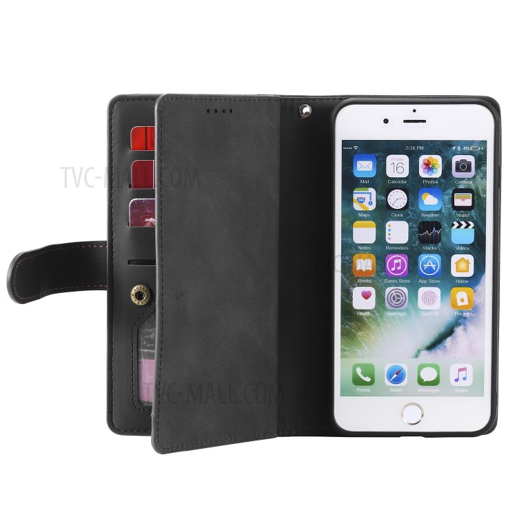 Caja De La Carpeta De Cuero Bolsillo 9 Ranuras Para Tarjetas De Cremallera Para Iphone 8 Plus / 7 Plus - Negro-5