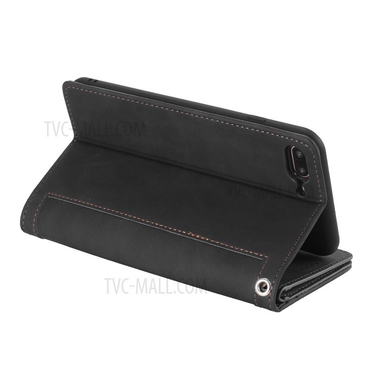 Caja De La Carpeta De Cuero Bolsillo 9 Ranuras Para Tarjetas De Cremallera Para Iphone 8 Plus / 7 Plus - Negro-8