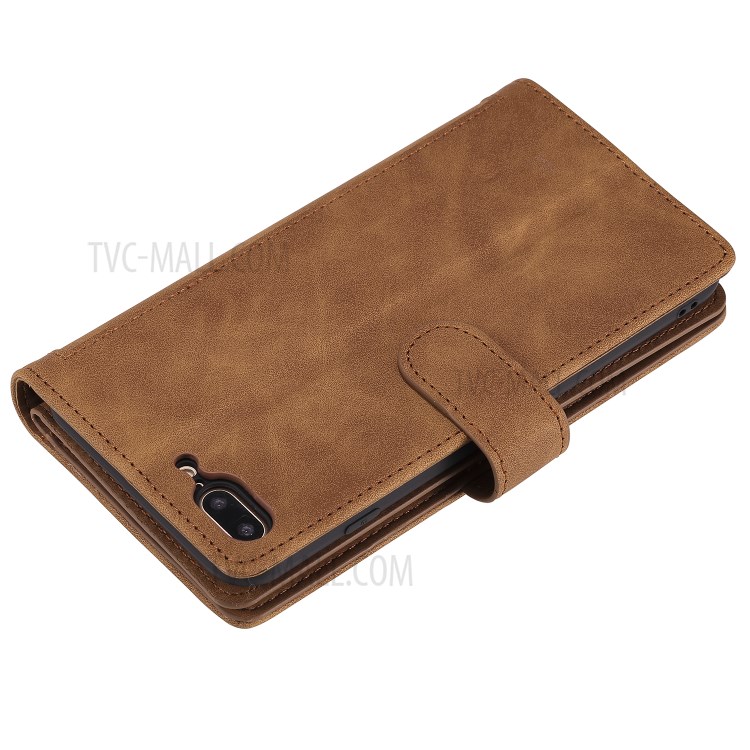 Poche À Fermeture Éclair 9 Fentes Pour Cartes Cas De Porte-monnaie En Cuir Pour Iphone 8 Plus / 7 Plus - Marron-12
