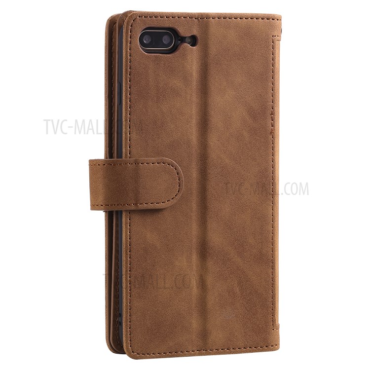 Poche À Fermeture Éclair 9 Fentes Pour Cartes Cas De Porte-monnaie En Cuir Pour Iphone 8 Plus / 7 Plus - Marron-8