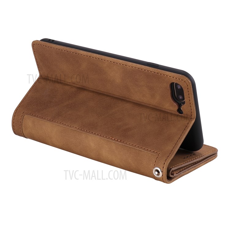 Poche À Fermeture Éclair 9 Fentes Pour Cartes Cas De Porte-monnaie En Cuir Pour Iphone 8 Plus / 7 Plus - Marron-9